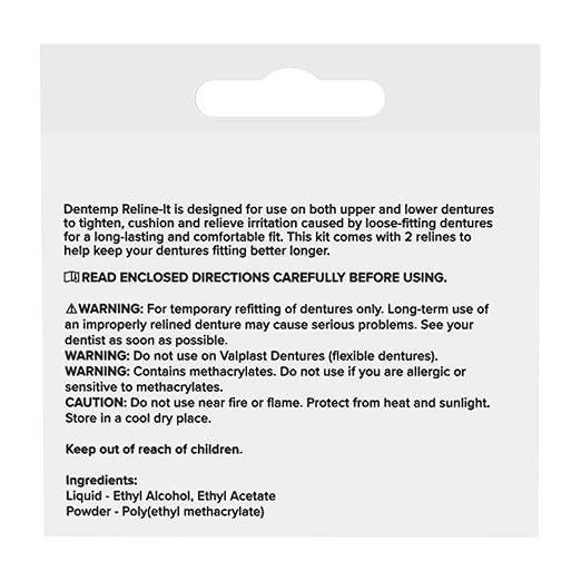 Dentemp Denture Reline Kit - Advanced Formula Reline It Denture Reliner (Pack of 2) - Denture Kit to Refit and Tighten Dentures for Both Upper & Lower Denture (Packaging May Vary)