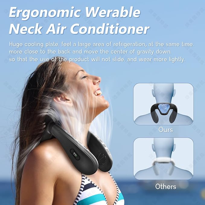 Neck Air Conditioner Fans That Blow Cold Air Cooling Device Wearable Fan, 5200mAh Battery Operated Rechargeable Personal Fan, Blue