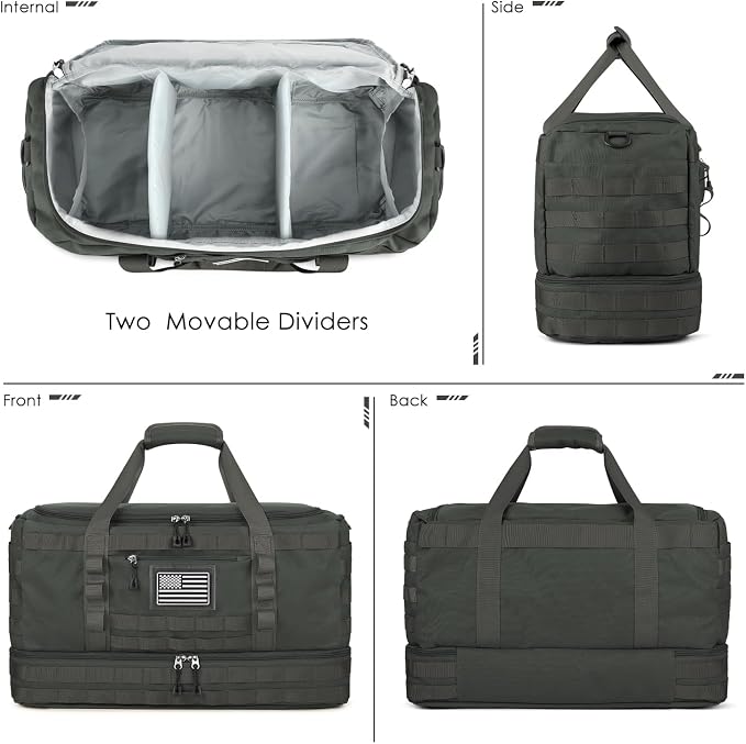 Gym Bag for Men Women, Carry on Luggage 22x14x9 Airline Approved Duffle Bag | Tactical Travel Bags with Toiletry Bag and Shoe Compartment, Weekender Overnight Duffel with Wet Pocket for Workout, Gray