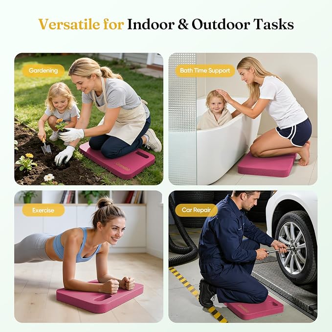 Grenebo 2-Pack Kneeling Pads, Extra Thick NBR, 17.3 x 11 x 1.6 in, Pink | Soft NBR Foam Cushion for gardening kneeling pad use, Knee pad support for Gardening, Baby Bathing, Exercise and Work