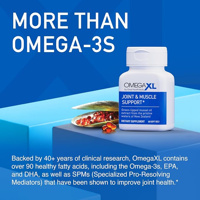 OmegaXL Joint Support Supplement, for Relief - Natural Muscle Support, Green Lipped Mussel Oil, Soft Gel Pills, Drug-Free, 60 Count