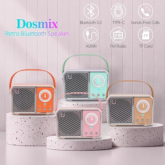 Dosmix Retro Bluetooth Speaker, Vintage Decor, Wireless Bluetooth Speakers, Cute Old Fashion Style for Kitchen Desk Bedroom Office Party Outdoor Kawaii Accessories (Cyan Green)