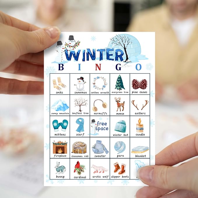 Winter Bingo Game Cards, Snowman Bingo Games for Adults, Winter Woodland Bingo Cards Supplies, Christmas Birthday Party Decor Favors, Card Gifts for Women Friends Family Holiday