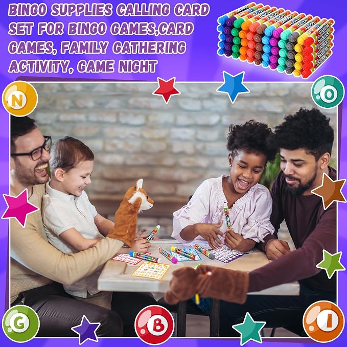 Crtiin 148 Pack Game Cards and Dot Daubers Set Includes 100 Bingo Cards and 48 Dot Markers Supplies Calling Card Set for Kids Preschool Children, Large Groups, Family Gathering Activity, Game Night