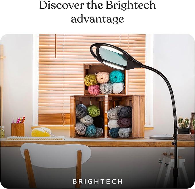 Brightech LightView Pro Magnifying Floor Lamp - Hands Free Magnifier with Bright LED Light for Reading - Work light With Flexible Gooseneck - Standing Mag Lamp