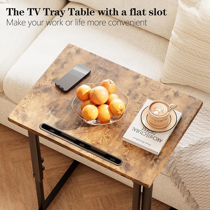 Adjustable Folding TV Tray, C-Shaped Foldable Table for Couch, Brown | Heavy-duty steel frame, No assembly needed, Height adjustable, Folds flat for storage, For Small Space, Living room