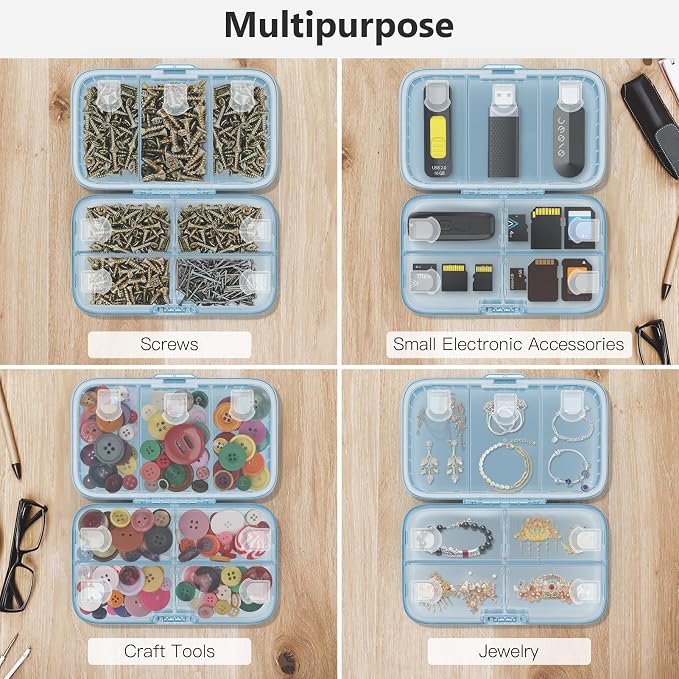 FYY Weekly Pill Organizer with Labels,8 Compartments Travel Daily Pill Case Airtight Moistureproof Large Pill Box to Hold Vitamins, Fish Oil, Supplements,Cotton Swab and Bandages-Blue