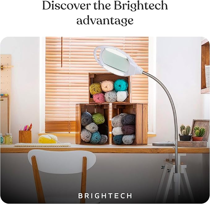 Brightech LightView Pro Magnifying Glass with Light and Stand, Magnifying Floor Lamp with Sturdy Weighted Base for Facials, Lash Estheticians, Bright LED Work Light for Sewing, Crafts