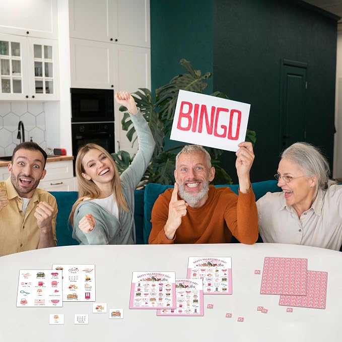 Happy Valentine's Day Bingo Games - Valentines Bingo Card - 24 Players Bingo Game Set for Adult Family Friends - School Classroom Indoor Outdoor Activities - Valentine Party Favors Supplies -C01