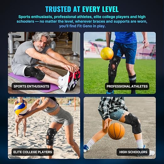 Fit Geno Hinged Knee Brace for Meniscus Tear: Adjustable Support for Knee Pain w/Built-in Side Stabilizers & Removable Metal Hinges for ACL MCL Injury or Surgery Recovery - Men and Women