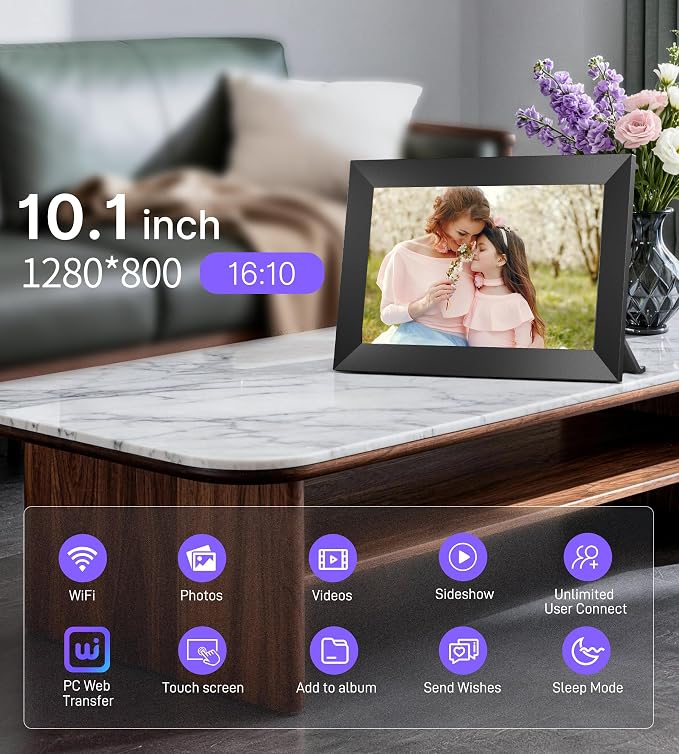 Uhale 10.1" Digital Picture Frame with 32GB Storage Support SD Card, Electronic Photo Frames with 1280x800 HD IPS Touch Screen, Instantly and Securely Share Memories, Send Wishes from Anywhere