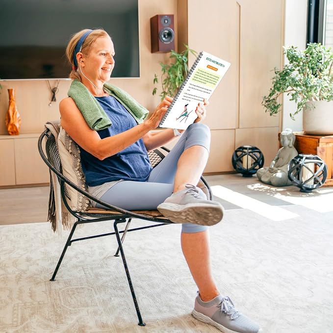 Chair Yoga for Seniors Over 60 Book & Chart – 30-Day Challenge, Gentle Seated Yoga Guide, Chair Yoga for Weight Loss & Flexibility, Senior Chair Exercises for Women & Men, 8.5x11" Book on Chair Yoga (Blue)