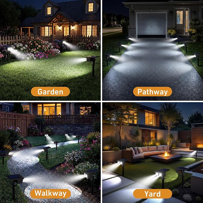 btfarm Solar Lights Outdoor Waterproof, Motion Sensor Outdoor Lights | 3 Modes Solar Powered Yard Garden Solar Spot Lights for Outside Pathway Landscape Lighting, Cool White