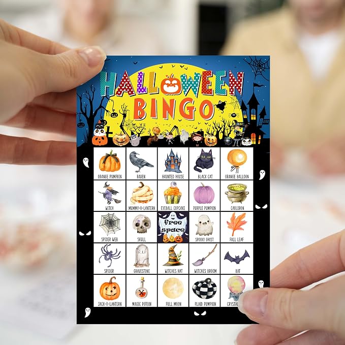 Halloween Bingo Game Cards, Holiday Bingo for Adults, Trick or Treat Game Cards Supplies, Fall Party Decor Favors, Gifts for Friends Family Holiday, (Halloween)