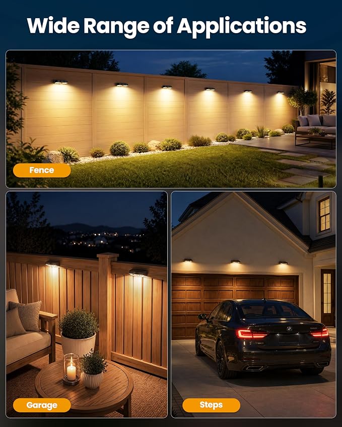 VOLISUN Motion Sensor Solar Fence Lights Outdoor 12 Pack, IP65 Waterproof, 3 Modes (High/Low/Steady-On) Dusk to Dawn Backyard Lights, 3000K Warm White Motion Sensor Outdoor Lights for Garden Yard Deck