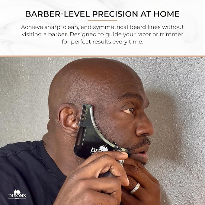 Dixon's 1737 Black Pro Beard Shaper for Men – Transparent Beard Line Up Tool with Comb Edges, Beard Template for Cheek Line, Neckline and Jawline Trimming