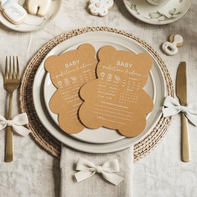 50 Pcs Bear Baby Shower Games Predictions and Advice Cards Game for New Parents Girl or Boy Funny Baby Shower Games Fun Gender Neutral Activity Kraft Paper Cards