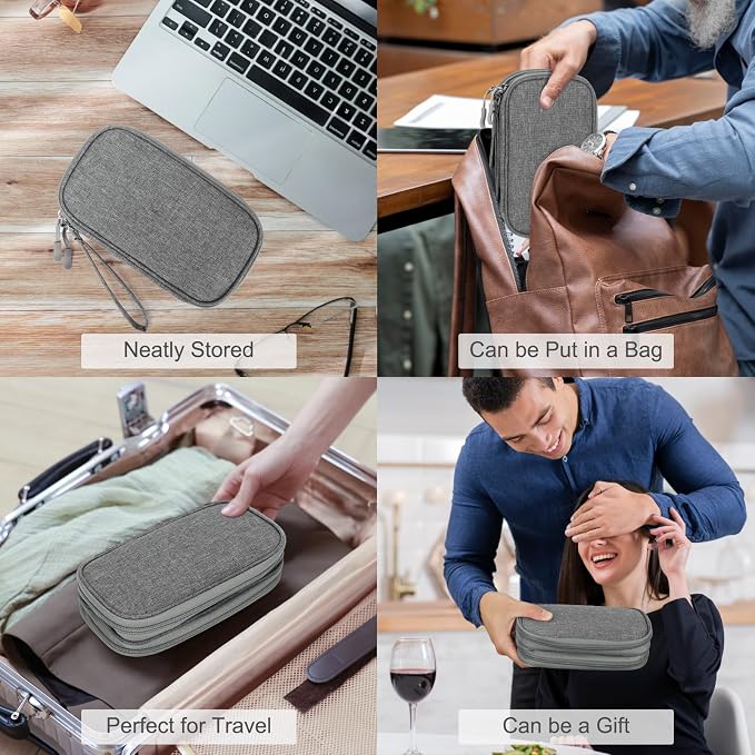 FYY Travel Cable Organizer Pouch Electronic Accessories Carry Case Portable Waterproof Double Layers All-in-One Storage Bag for Cord, Charger, Phone, Earphone Dark Grey