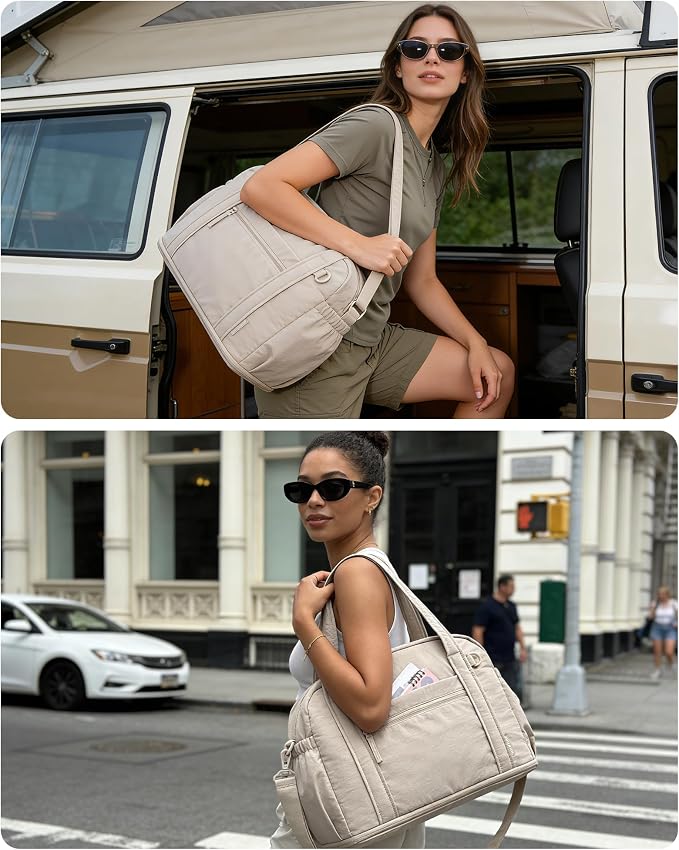 BAGSMART Expandable Personal Item Travel Bag, Lightweight Gym Bag for Women, 24L Weekender Travel Duffle with Toiletry Bag, Carry on Overnight Duffel, Camel