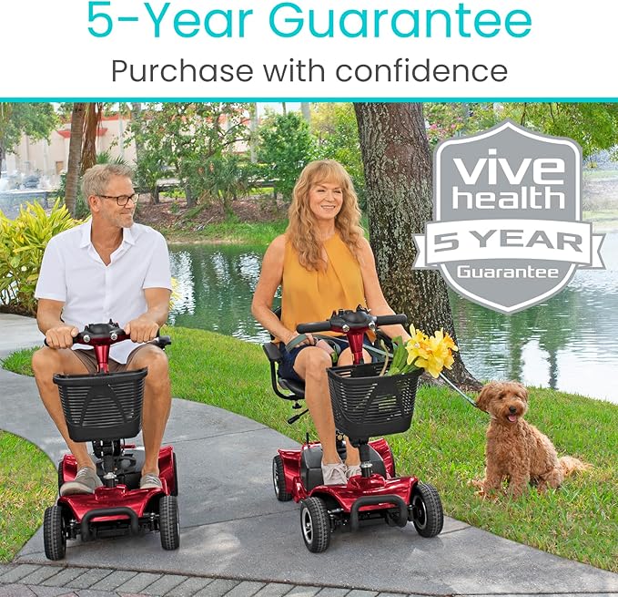 Vive 4 Wheel Mobility Scooter - Electric Powered Wheelchair Device - Compact Heavy Duty Mobile for Travel, Adults, Elderly - Long Range Power Extended Battery with Charger & Basket