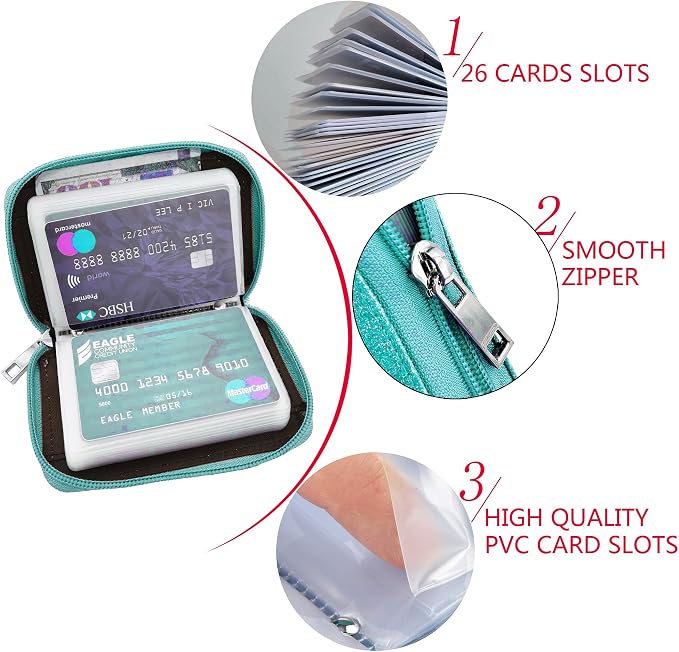 Easyoulife Genuine Leather Credit Card Holder Zipper Wallet With 26 Card Slots