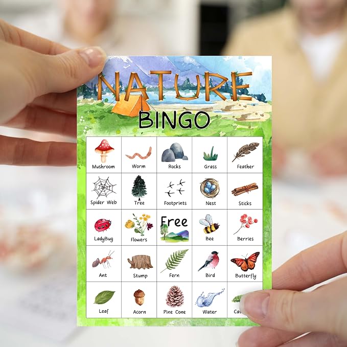 Nature Bingo Game Cards, Forest Trip Bingo Games for Adults, Natural Cards Supplies, Camping Field Birthday Party Decor Favors, Card Gifts for Hiker Women Friends Family Holiday, 05