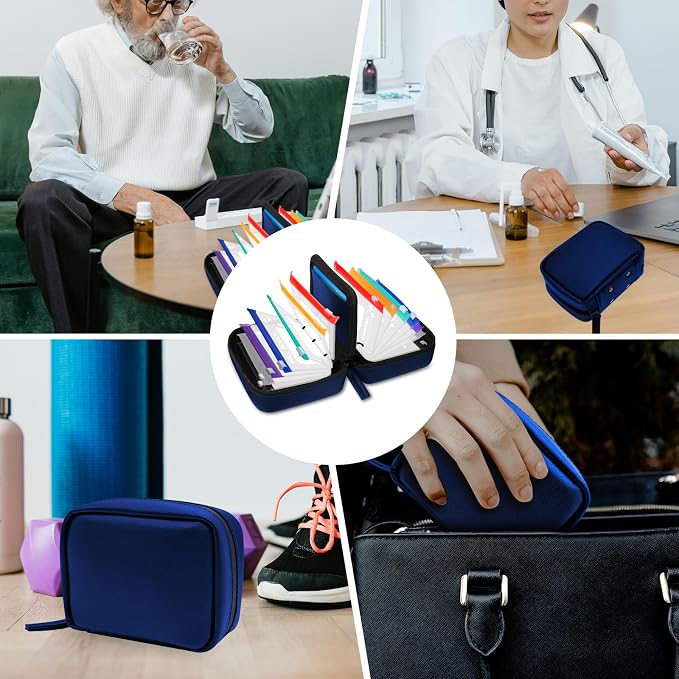 A8 Waterproof Pill Organizer Set, Twice-Daily Large Pill Organizer for Seven Days, Pill Storage with 14 Color-Coded Pouches, Reusable Travel Medicine Organizer