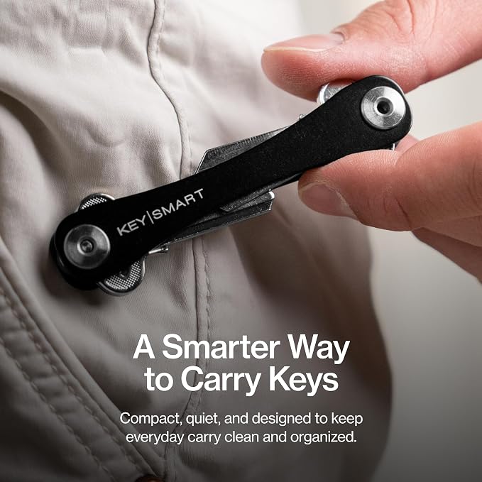 KeySmart Original Key Holder - Compact Key Organizer for Key Chain, Minimalist Clutter-Free EDC Keychains Key Ring, Black, 8 Keys