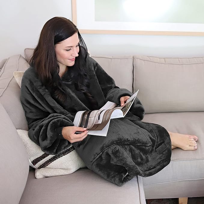 Catalonia Oversized Blanket Hoodie Sweatshirt, Wearable Sherpa Lounging Pullover for Adults Women Men