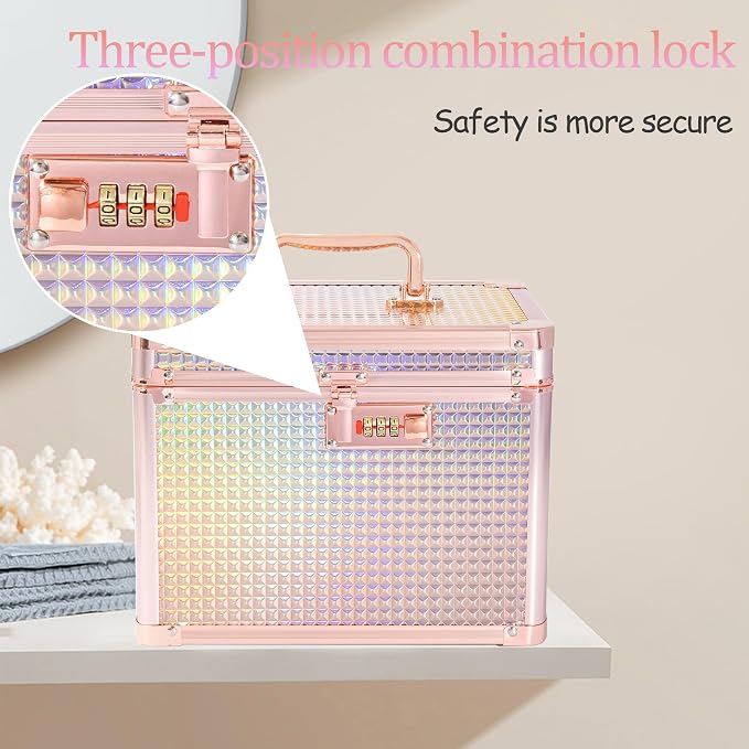 Medication Combination Lock Boxes with Code for Personal Items, Medicine Lockbox for Documents 10 x 7.25 x 7.75 Inches Rose Gold