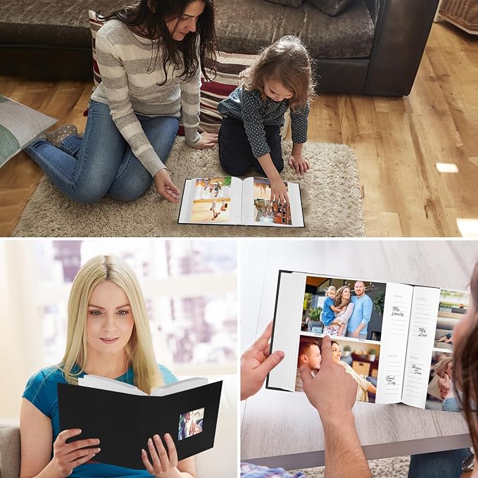 4x6 Photo Album Holds 240 Photos with Writing Space, Leather Cover Picture Book with Front Window for Family Wedding Baby Travel & Graduation Memories, Black