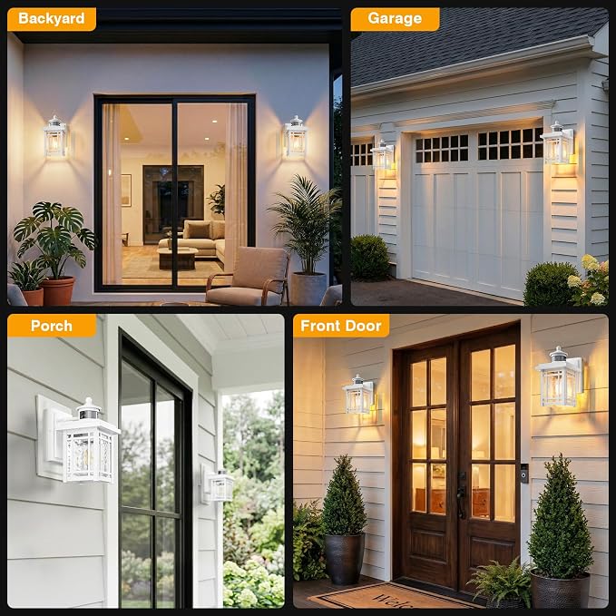 Gleamz Motion Sensor Porch Lights Outdoor , 2-Pack Anti-rust Exterior Lighting Fixtures, Modern Dusk to Dawn Outdoor Lighting with Ripple Glass, Waterproof Outside Wall Lights for House, Garage, Patio