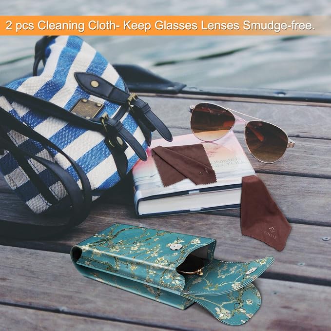 FINTIE Double Glasses Case with Carabiner Hook, Portable Vegan Leather Eyeglass Case Anti-scratch Sunglasses Pouch
