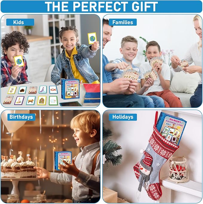 gisgfim 100 PCS Memory Matching Game Bible Concentration Memory Card Games for Kids Boys Girls Easter Educational A Fun & Fast Christian Preschool Homeschool VBS 2026 Biblical Theme Matching Games