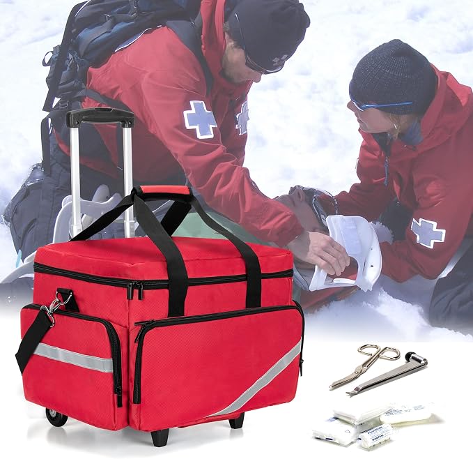 Trunab Rolling Medical Bag with Detachable Trolley, Nurse Responder Case | 15.6" laptop sleeve, Removable Dividers, Empty Bag for EMT/EMS/Doctors/Nurses