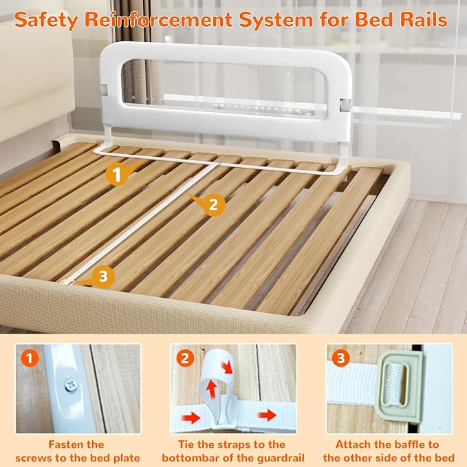 Bed Rail for Toddlers, 47 Inch Toddler Bed Rails, Bed Rail for Baby(White) | Adjustable Heights, Folding up Portable, Safe Metal Frame, For Baby, For Crib, Twin, Bunk, Full Size, Queen & King Bed