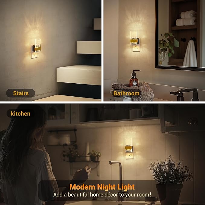 JandCase Night Lights Plug into Wall, Dusk to Dawn Sensor, 3000K Soft White LED, Acrylic Bubble Design, 0-100lm Adjustable Brightness, for Bedroom, Bathroom, Living Room, Hallway