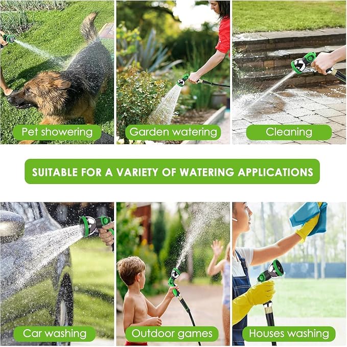Garden Hose 150 ft, Non-Expandable Ultra-Lightweight Flexible Hose with 360° Dual-End Anti-Kink Design, 10-Pattern Spray Nozzle, 500 PSI Leak-Proof, 96-Strand Braided Fabric, Storage Strap