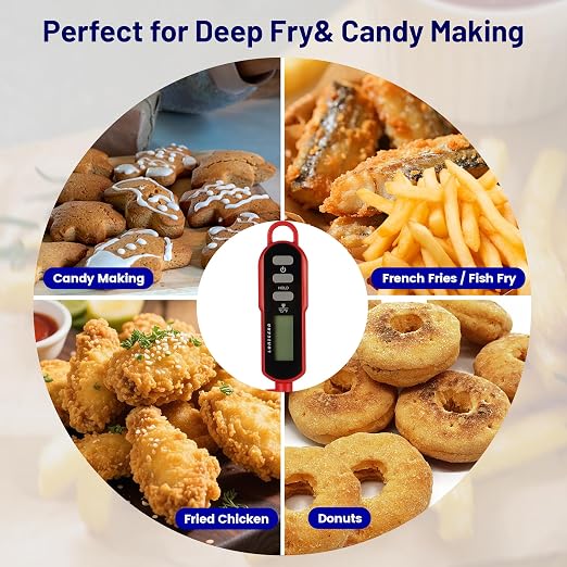 LONICERA Digital Candy Thermometer with Pot Clip, 11-Inch Probe, Red | 2–3 second instant read, IPX6 waterproof, backlit display, extra-long probe, for candy making, deep frying, oil and meat