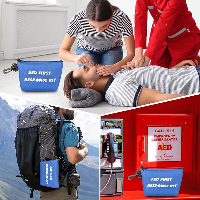 AED First Responder Kit with CPR Rescue Mask, Disposable Razor, EMT Trauma Shears, Gloves, Gauze Pads, Antiseptic Wipes for AED Training, CPR AED First Aid Accessory Kit with Blue Nylon Bag