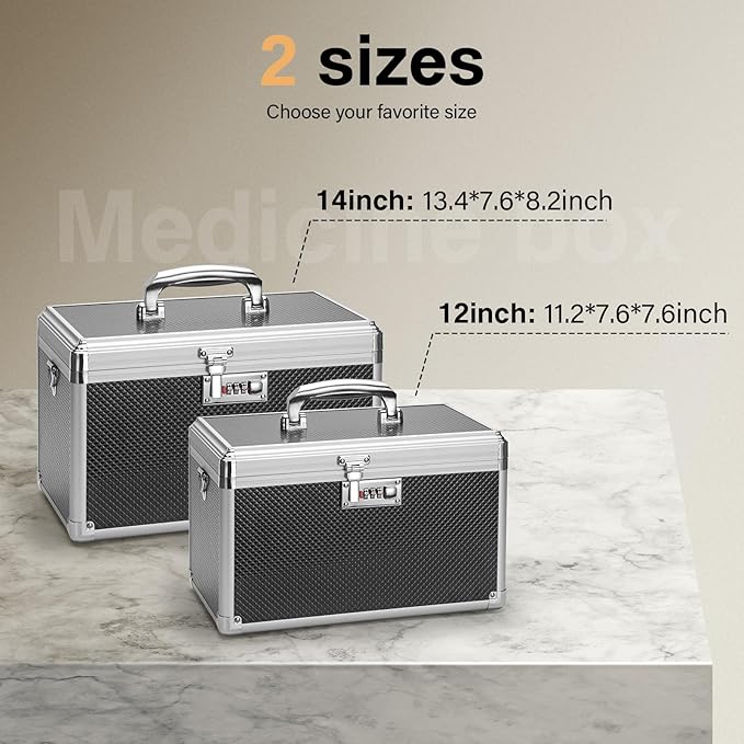 Medicine Lock Box with Combination Lock - 11.2 x 7.6 x 7.6 Inches - First Aid Safe Medication Storage Box, Medications and Personal Items, Safe Boxes for Home and Outdoor - Black