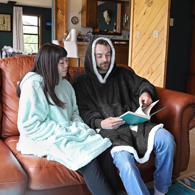 Catalonia Oversized Blanket Hoodie Sweatshirt, Wearable Sherpa Lounging Pullover for Adults Women Men