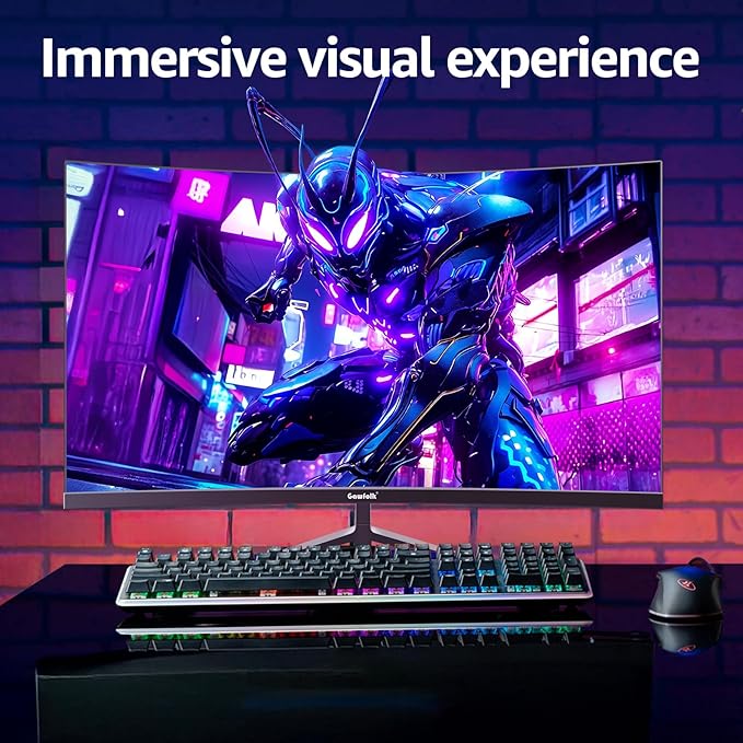 Gawfolk 27 Inch Gaming Curved Monitor, 180Hz QHD 2560x1440p PC Monitor with AMD FreeSync, Flicker-Free, HDMI 2.0, DP 1.4, Ultra-Thin Frameless 2K Computer Screen