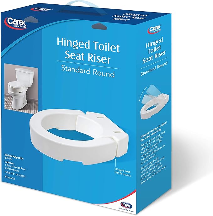 Carex Hinged Round Raised Toilet Seat Riser, Adds 3.5 Inches of Height, 300 lbs Capacity, Elevating and Raising Seat for Elderly and Handicap, Universal, Slip-Resistant, White
