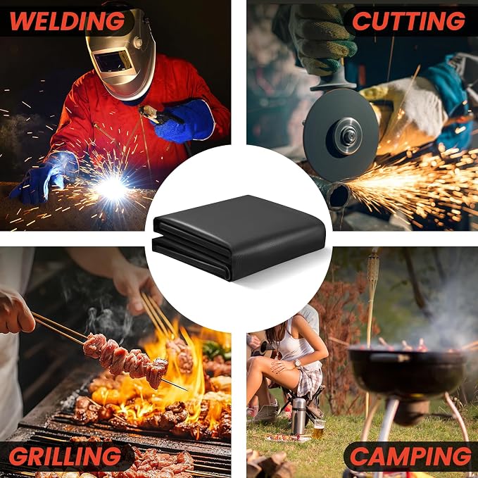 2 Pack Welding Blanket, 4x6ft Silicone Coated Fiberglass Insulation Blanket with Brass Grommets, Welding Curtain for Industrial Welding Cutting, Multi-use Fireproof Blanket for Smoker Grill
