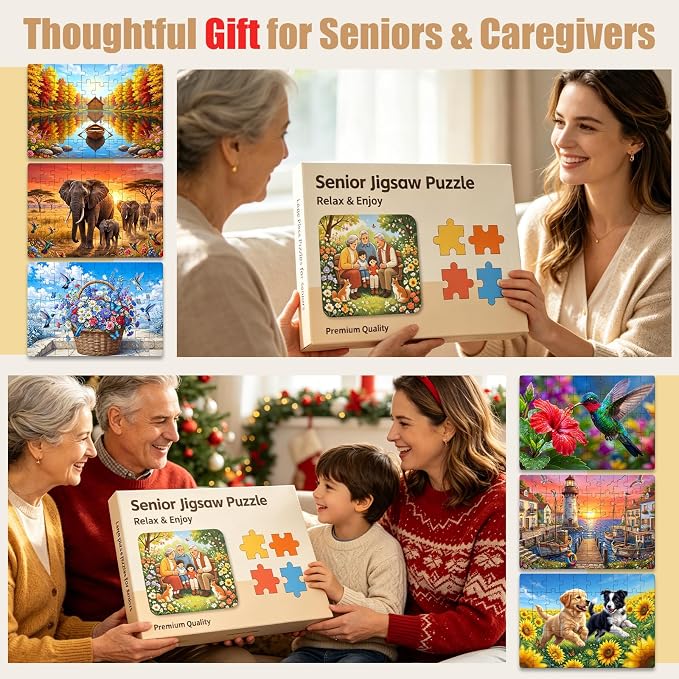 50-Piece Large Piece Puzzles for Seniors, 6 Pack Gift Box Set | Dementia & Alzheimer’s Puzzle Activity for Elderly Adults, Memory Care Game,Family Play, Caregiver Friendly (Vegetable)