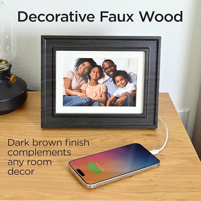 iHome Picture Frame with 3 USB Chargers, Photo Frame Accommodates 5x7 or 4x6 Photos (iPF30)