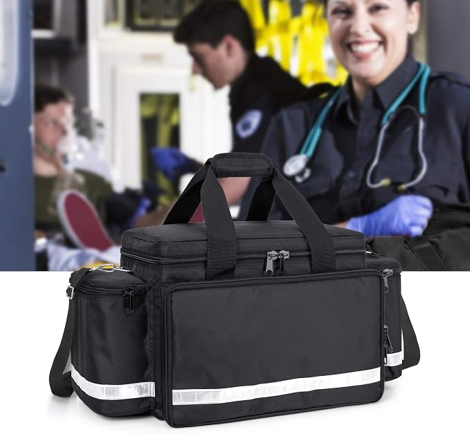 Trunab Trauma Bag with Dividers,EMT First Aid Pouch Medical Bag Empty,Black | No-Scratch Bottom, Ideal for EMS/Paramedics, Empty Bag for Customizable Layout