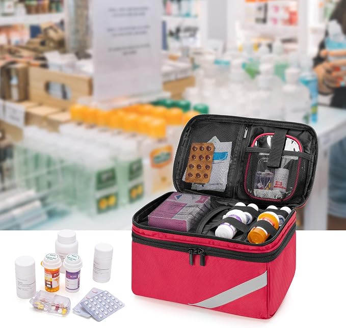 Trunab Medicine Storage and Organizer Bag Empty, Pill Bottle Organizer | with Portable Small Pouch, Home First Aid Box for Emergency Medication, Supplements or Medical Kits (Bag Only)