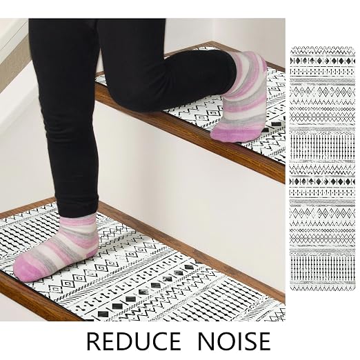 Boho Stair Treads Non Slip - Carpet Stair Treads for Wooden Steps Indoor, Stair Rugs for Kids, Elders and Dog, Stair Runners for Wooden Steps, 1 pc